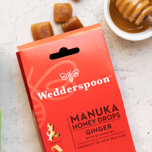 Wedderspoon Natural Manuka Honey Drops Ginger (20 Drops per box)
