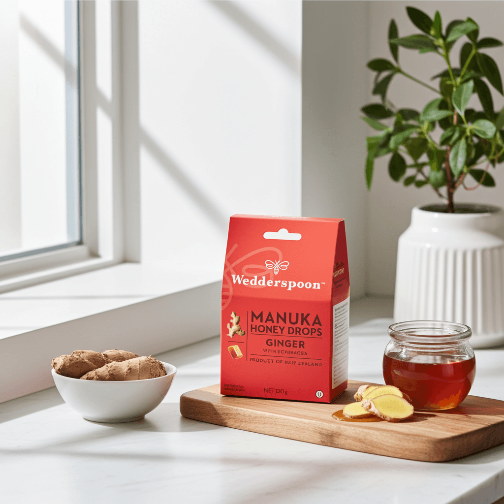 Wedderspoon Natural Manuka Honey Drops Ginger (20 Drops per box)